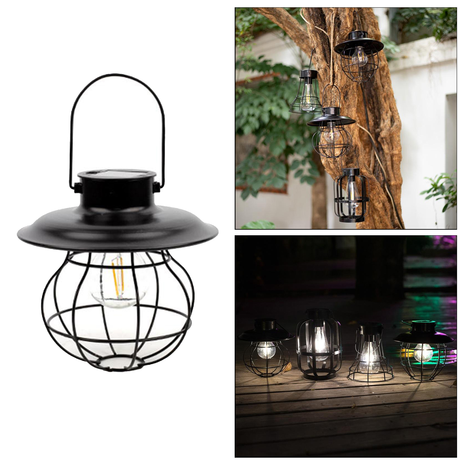 Solar Lantern Lamp Hanging Metal Outdoor Lights with Bulb for Yard Backyard