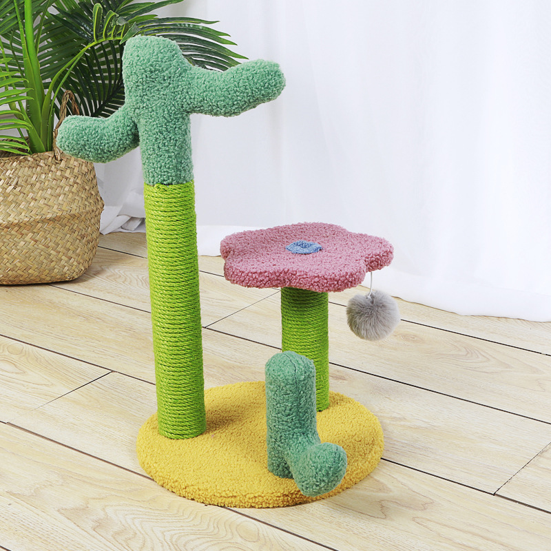 Cactus Cat Tree Scratching Post Kitten Climbing Frame Scratcher Toy Activity Centre Hanging Ball Toys for Cat Indoor