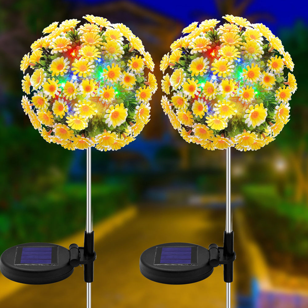 Decoração da Festa Jardim ao ar Paisagem Gramado Pathway 20 Leds Luz Solar Lâmpada Cerca Estaca Daisy Flor Bola Quintal Livre 2 Pçs 6 Lâmpadas solares