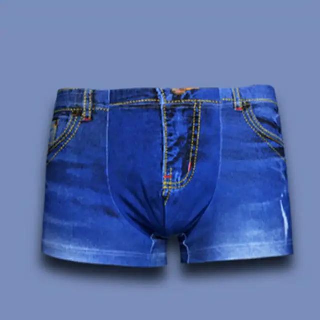 Denim Pattern Fake Jeans Print Cotton Men Briefs Underwear Boxer Fashion  Cow Boy Underpants Summer Male Sexy Shorts