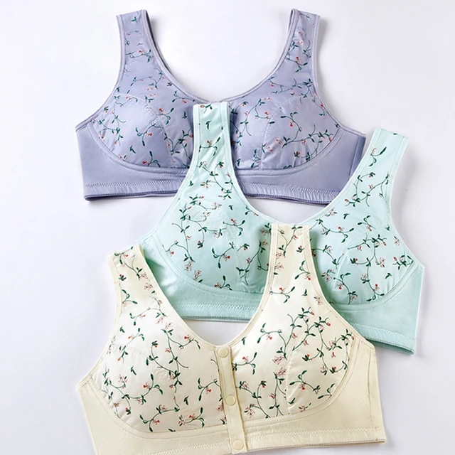 Womens Front-Closure Bras, Cute Floral Front Button Bra, Everyday Comfort  Wireless Bra 2 Pack/3 Pack Underwear : : Clothing, Shoes 
