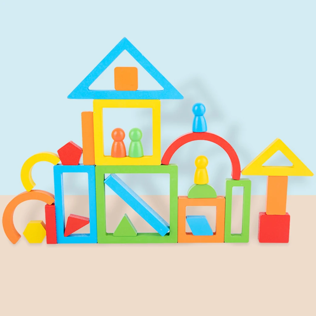 Montessori Rainbow Building Blocks Nesting Toys Educational Toy Colorful Construction Blocks for Kids
