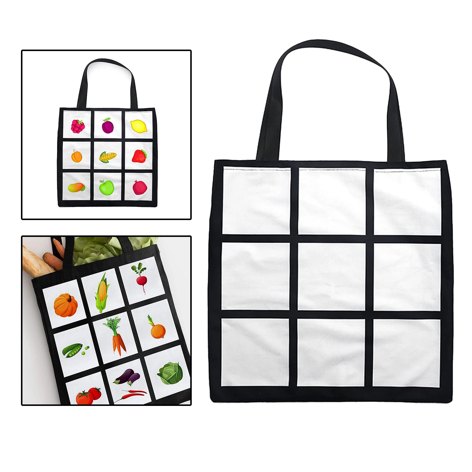White Sublimation Polyester Shopping Bag Reusable Printable Panel Tote Bag for Beach Grocery Casual