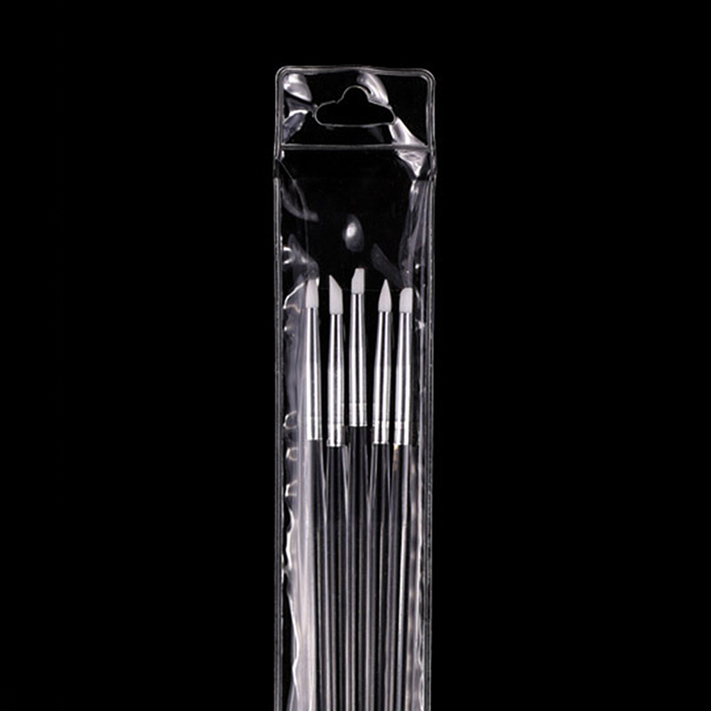 5 Pcs Silicone Nail Brushes Pens Set With 5 Shape Tip Acrylic Clear Handle For Nail Art Painting Carving Moulding Blending Pens