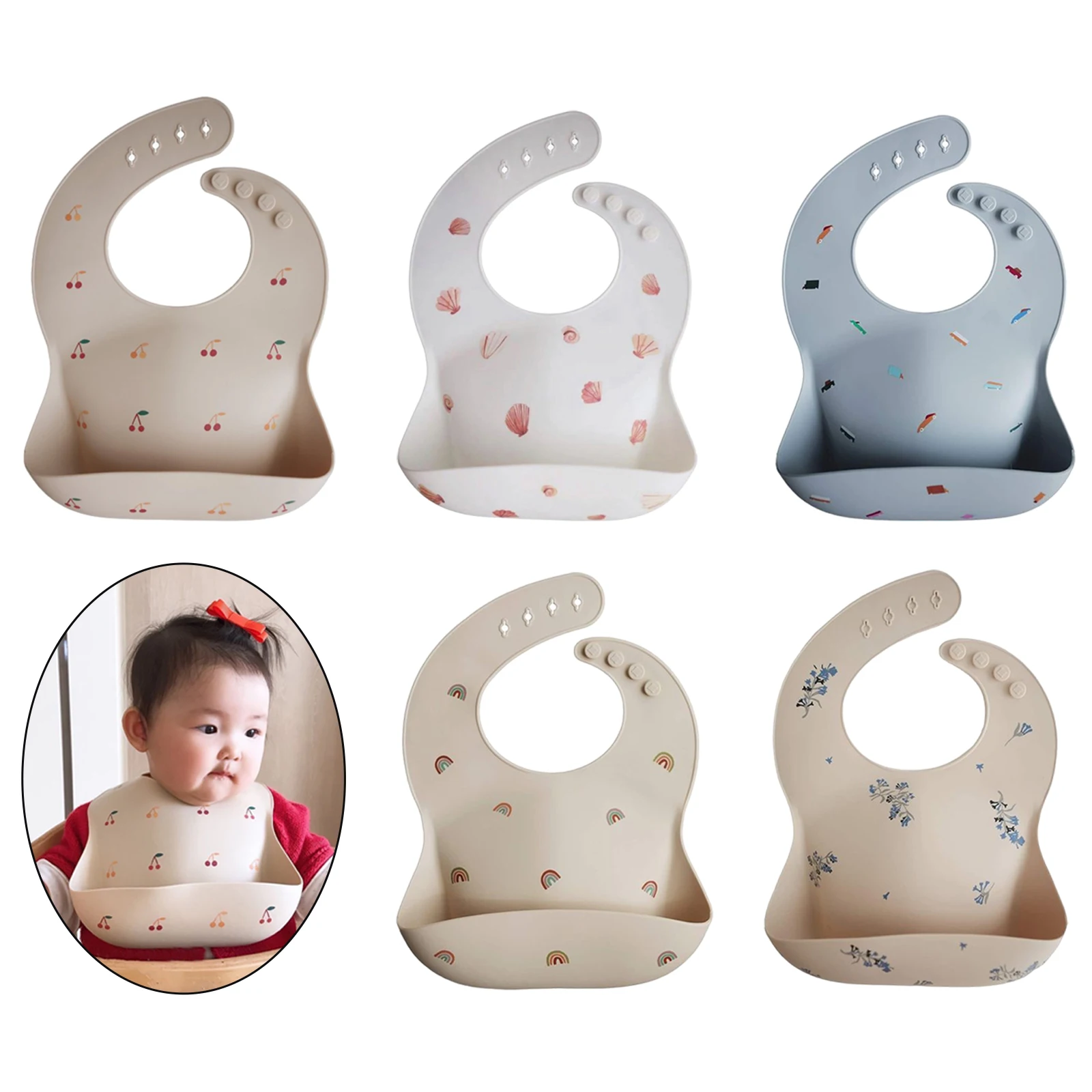 Silicone Baby Bibs BPA Free Waterproof Soft Durable Adjustable Silicone Bibs for Babies & Toddlers