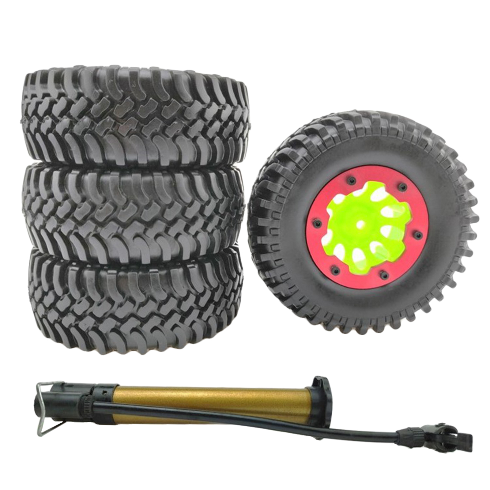 4x 1.9 Inches Rubber Inflatable Wheels & Tires with Inflator Set for SCX10 Model RC Buggy Trucks