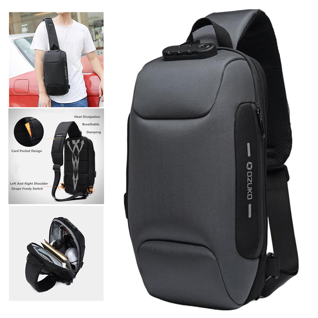 Men's Sling Bag Chest Shoulder Backpack Crossbody Bag with USB Charging Port for Travel, Hiking ,Cycling