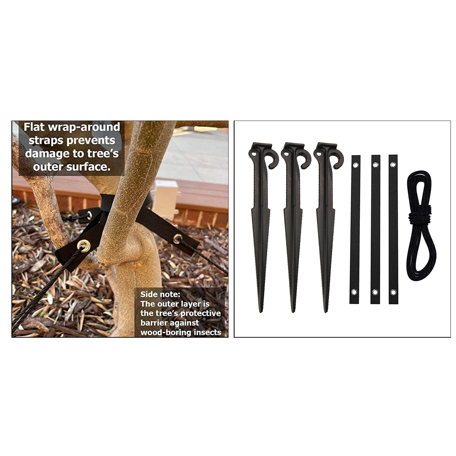 Plastic Garden Stakes Anchors Kit with 3 Tree Strap Plant Support Fixed Tree Stump Protects Against Wind