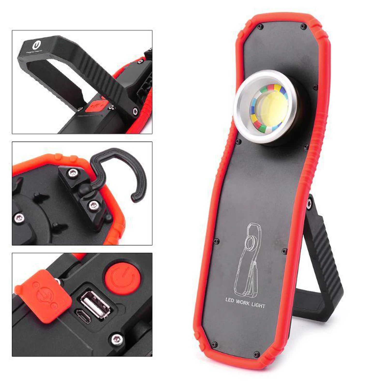 Practical LED COB Torch Rechargeable Camping Hanging Hook Lamp Lighting