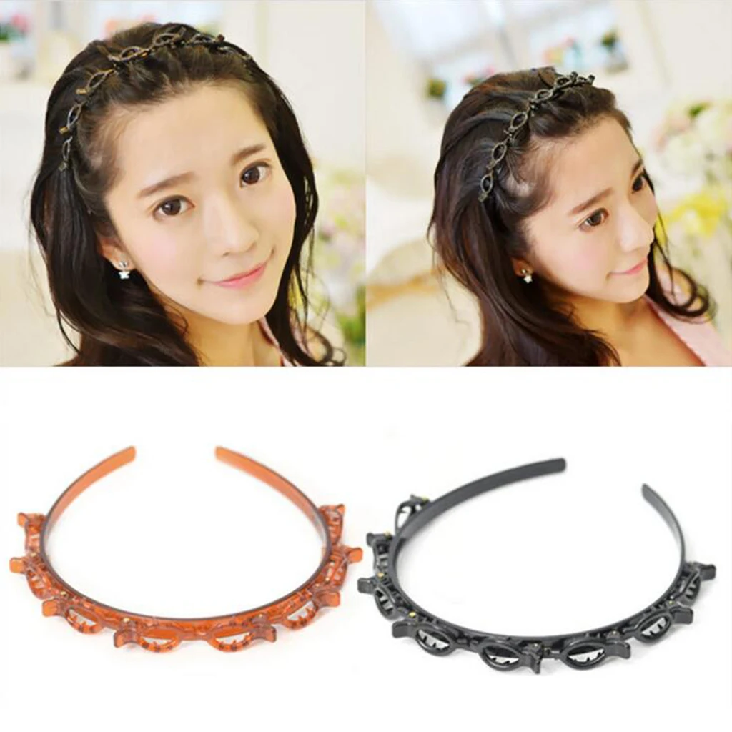 Womens Headband Edge Clips Double Layer Hairband Braided Styling Tools
