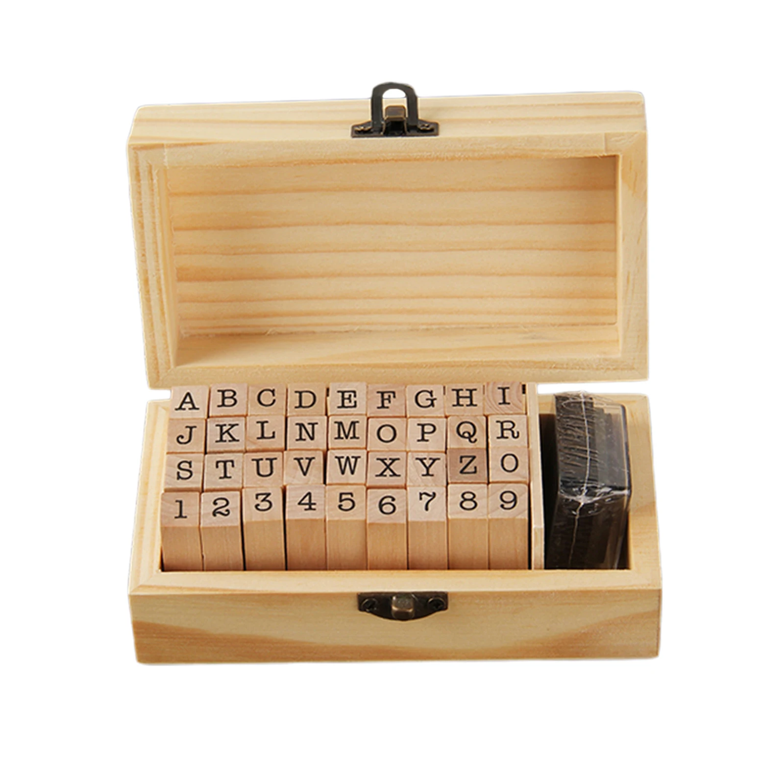 36Pcs DIY Letter Alphabet Stamp Vintage Wooden Number Stamps Set With Wooden Box for DIY Scrapbooking Card Making