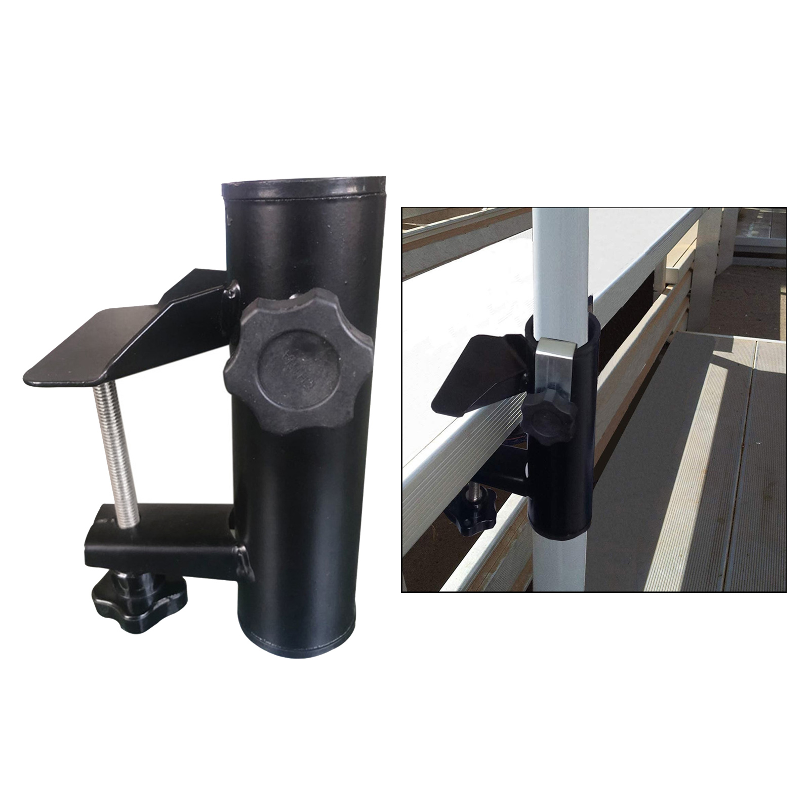Clamp Holder Umbrella Mount Stainless Steel Parasol Stand Bracket Black