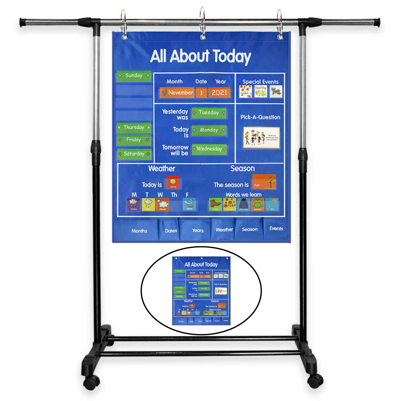 Calendar Hanging Bag Educational Toy Weather Date Season Teaching Tool for Children