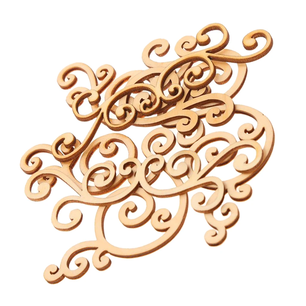 8x 9-12cm Cut Wooden Shape Flourish Classical Wooden Plants Embellishments for Scrapbooking DIY Crafts Wedding Party Decoration