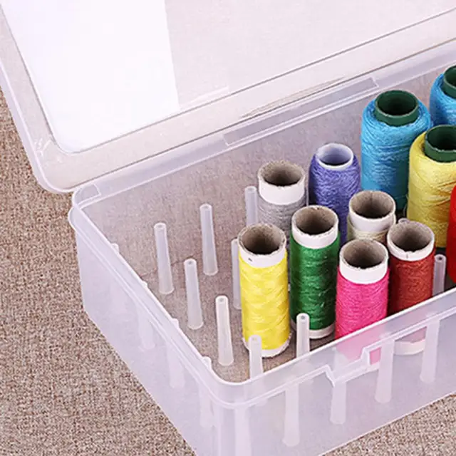 TureClos Sewing Thread Box 42 Spools Large Capacity Plastic Storage Empty  Embroidery Cross-stitch Dust-proof Container Accessories Clear 