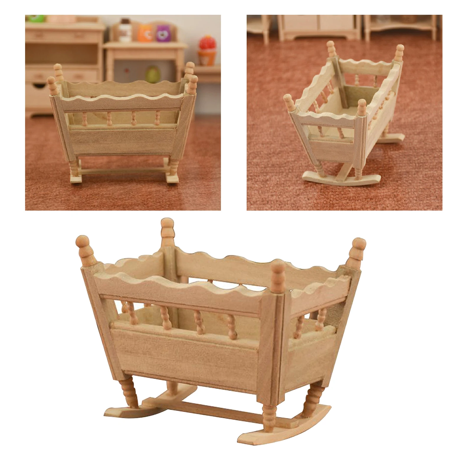 1/12 Dollhouse Miniature Wooden Cradle Model Furniture Landscape Decoration