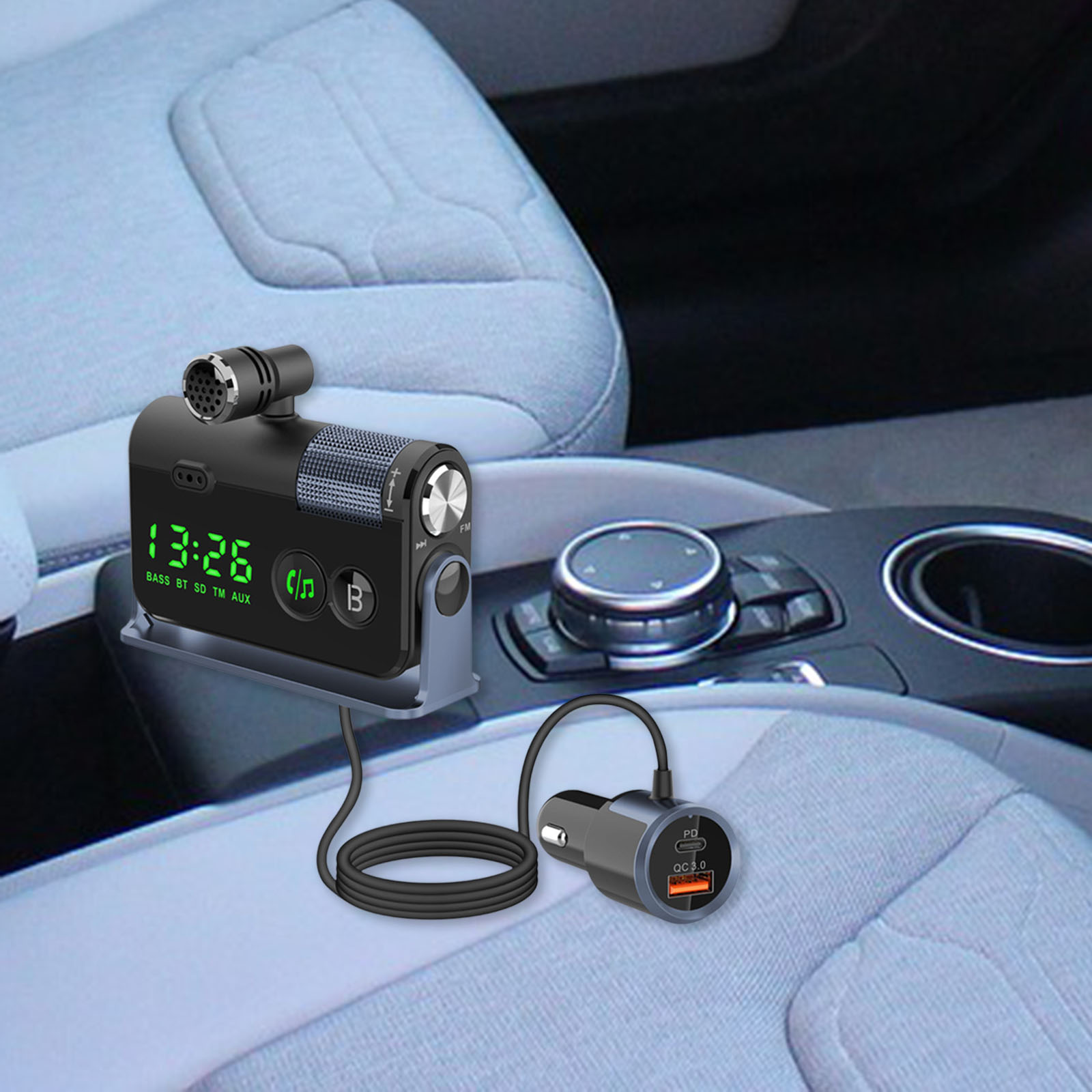 Bluetooth FM Transmitter Plug-in Microphone Wireless Car Kit for iOS Phones