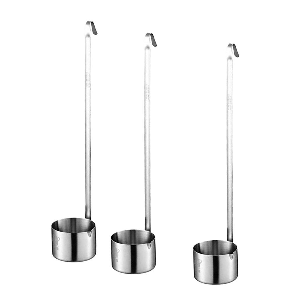 Set of 3 Wine Dipper Beer Pouring Measure Spoons - Hanging Sauce Ladle with Hook - 50ML