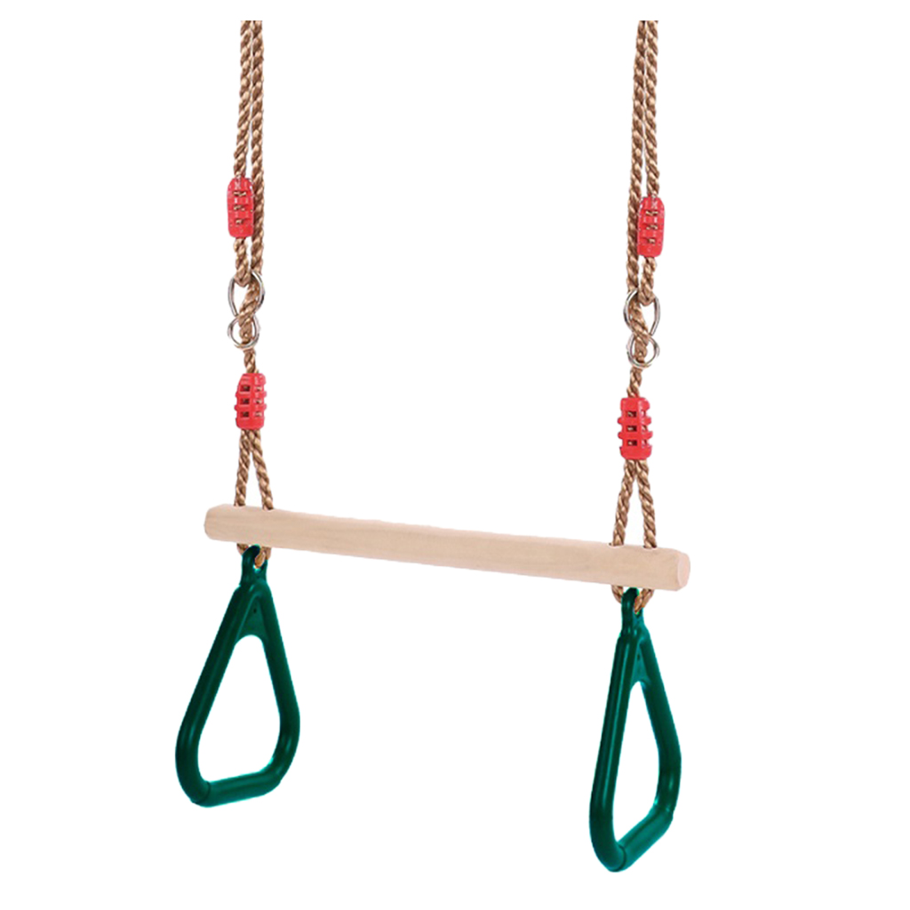 Wooden Trapeze Swing with Rings for Indoor Outdoor Yard Garden Play Toys