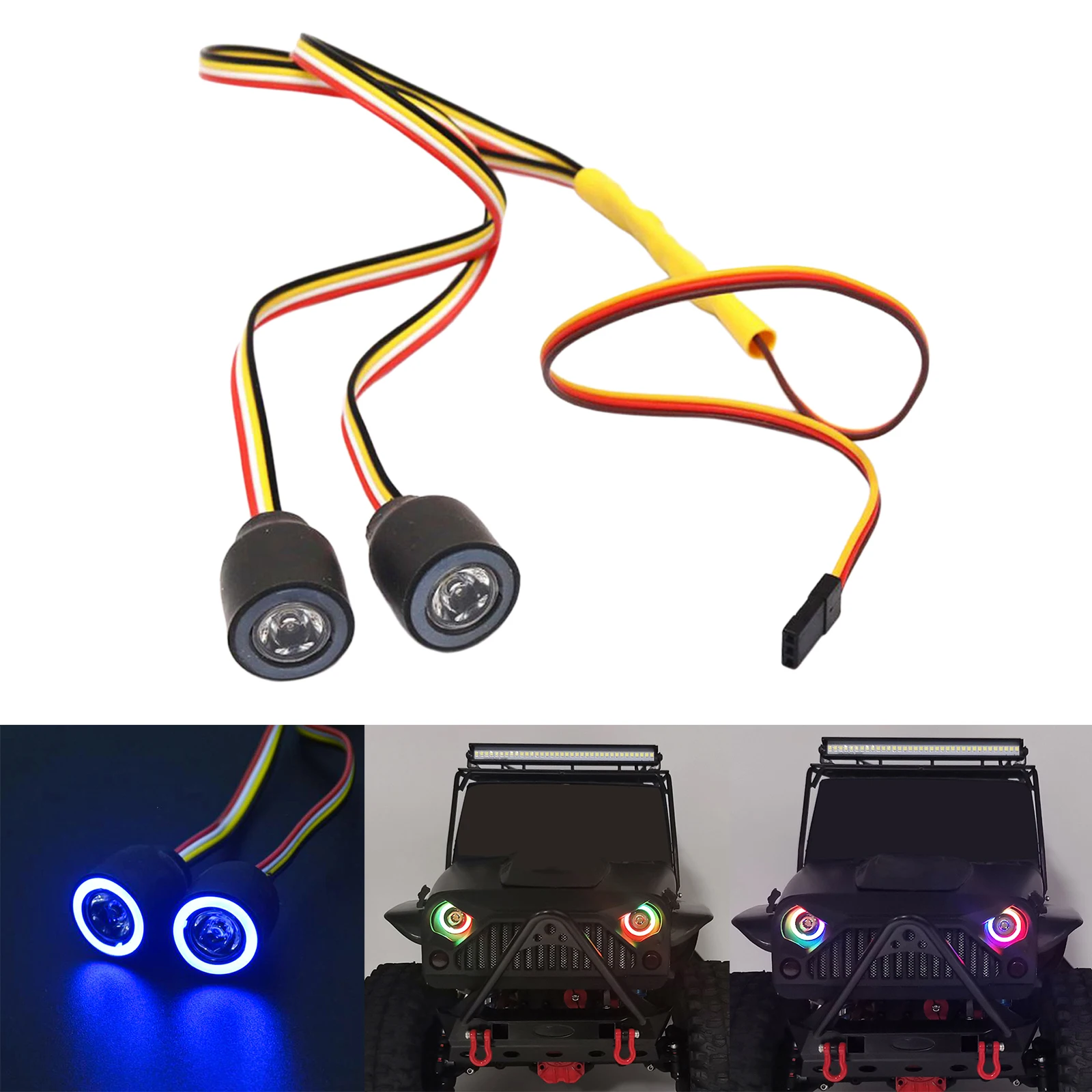 Details about   Angel Eyes LED Lamp Headlights for 1:10 RC Crawler Truck Upgrade Accessories 