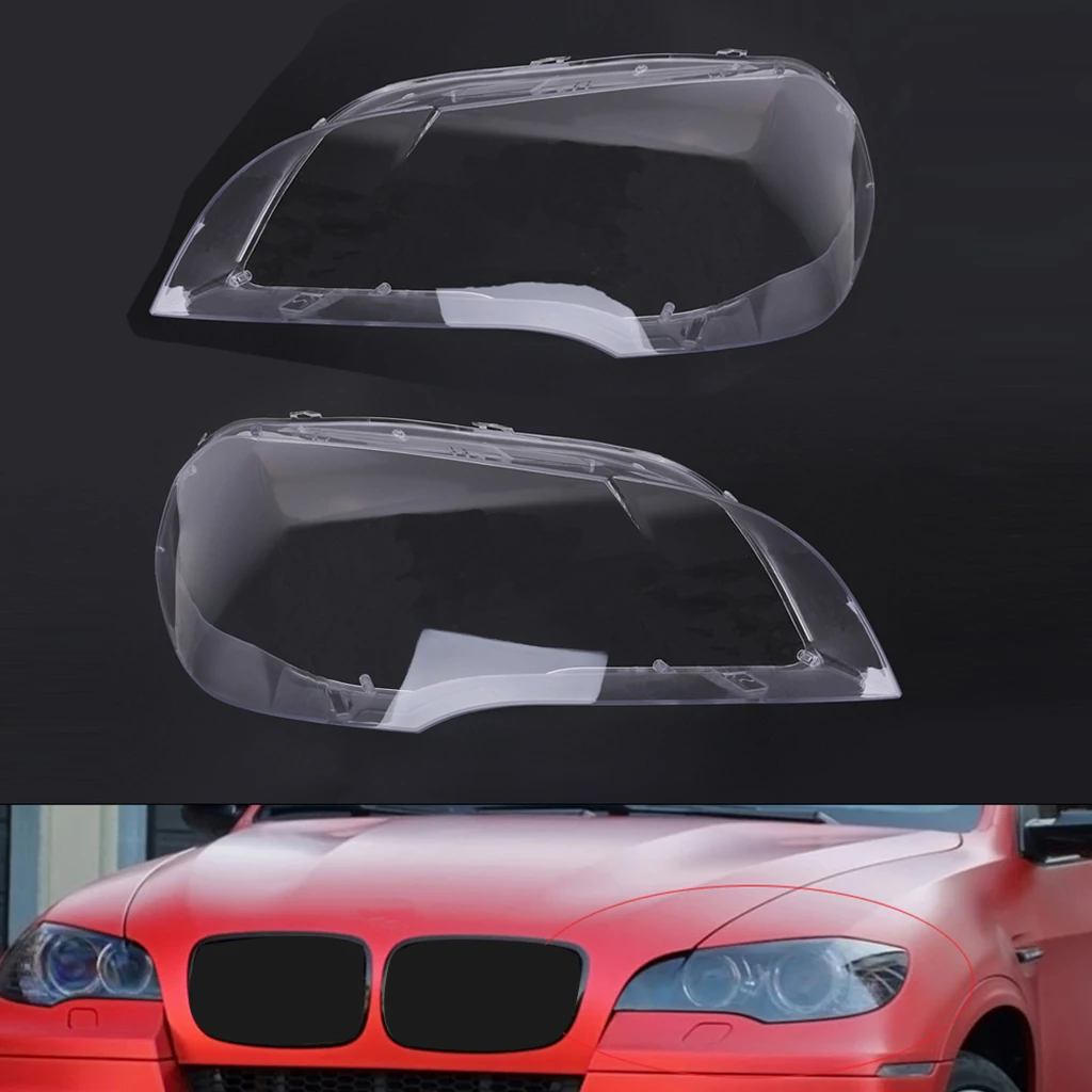 Headlight Lens Cover Clear Head Lamp Lens Shell Cover Replacement Fits for BMW X5 E70 2008-13 63117288997 63117288998