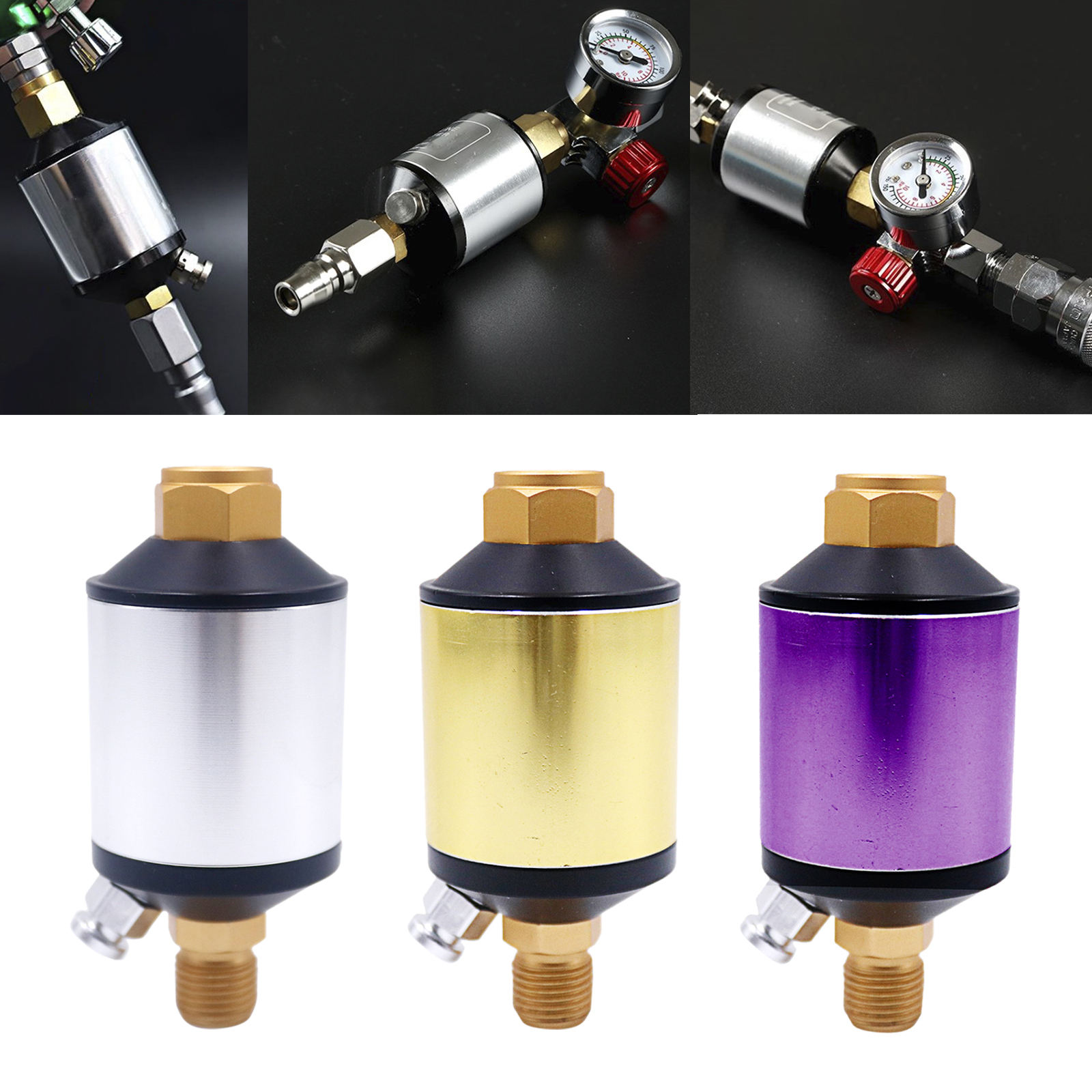 Spray Gun Air Regulator, Water Oil Separator, Preure Regulator, Aluminum Body, Water Trap Filter Tools Acceories