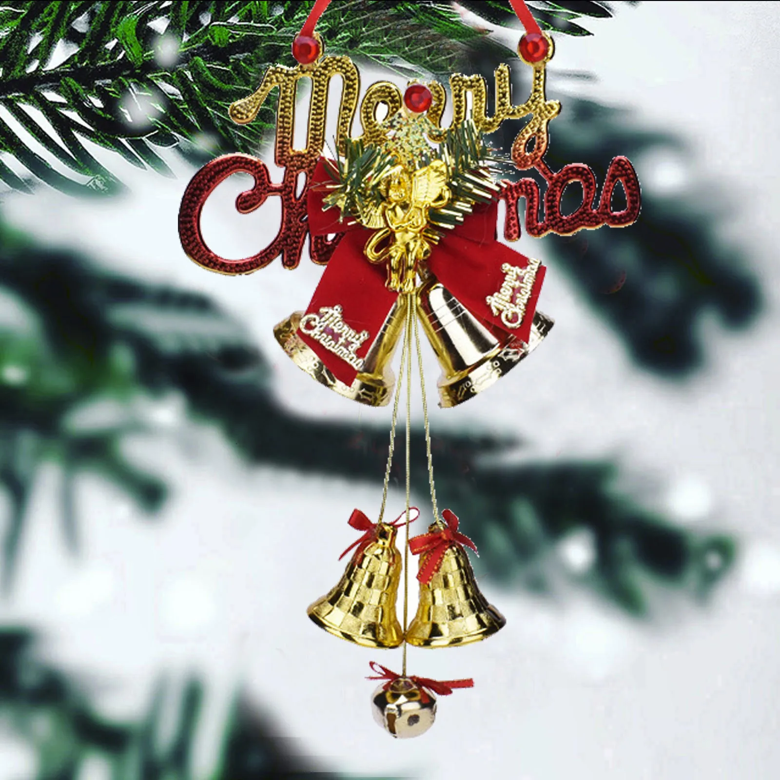 Christmas Bowknot Double Bell Xmas Tree Ornament Pendant Door Hanging Decor S 