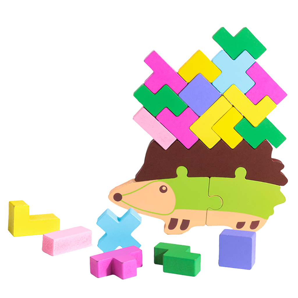 20-piece Wooden Building Blocks, Colorful Wooden Building Blocks Hedgehog Shape, Kids Puzzle Education