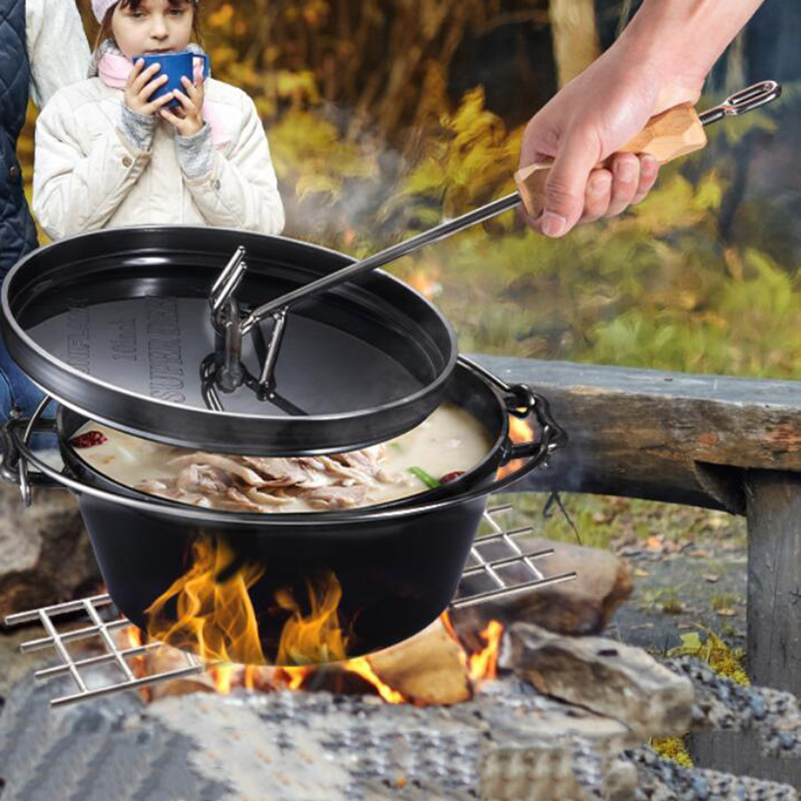 Camping Dutch Oven Lid Lifter Wooden Handle Dutch Ovens Accessories 14inch