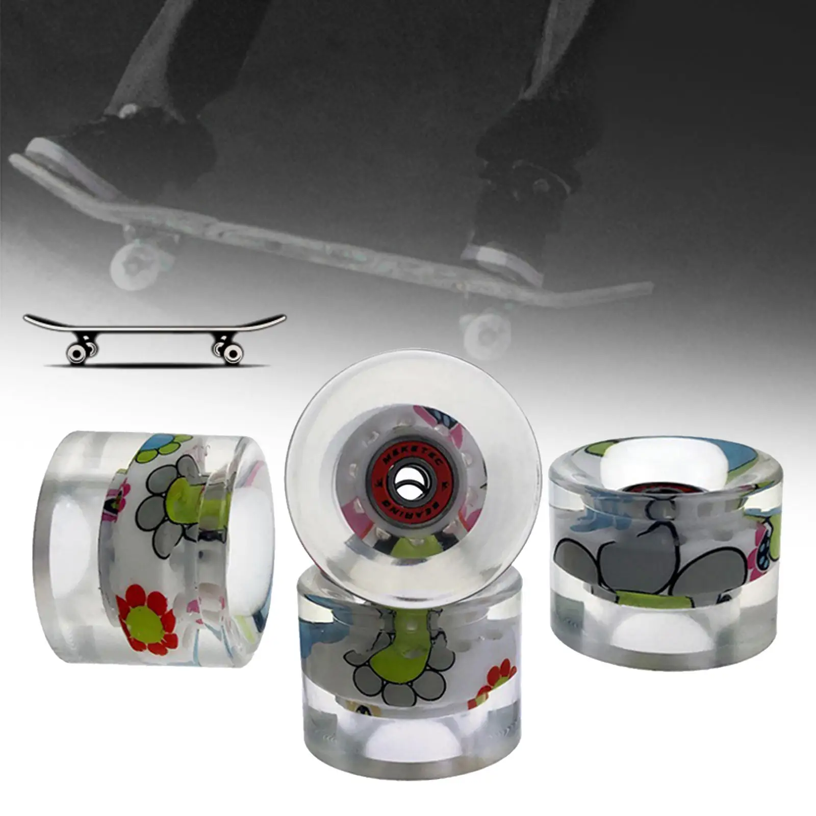 4pcs/Pack 60mm Longboard PU Wheel Replacement Skateboard 80A Hardness Wheels Cruising Wheels and Bearings Set