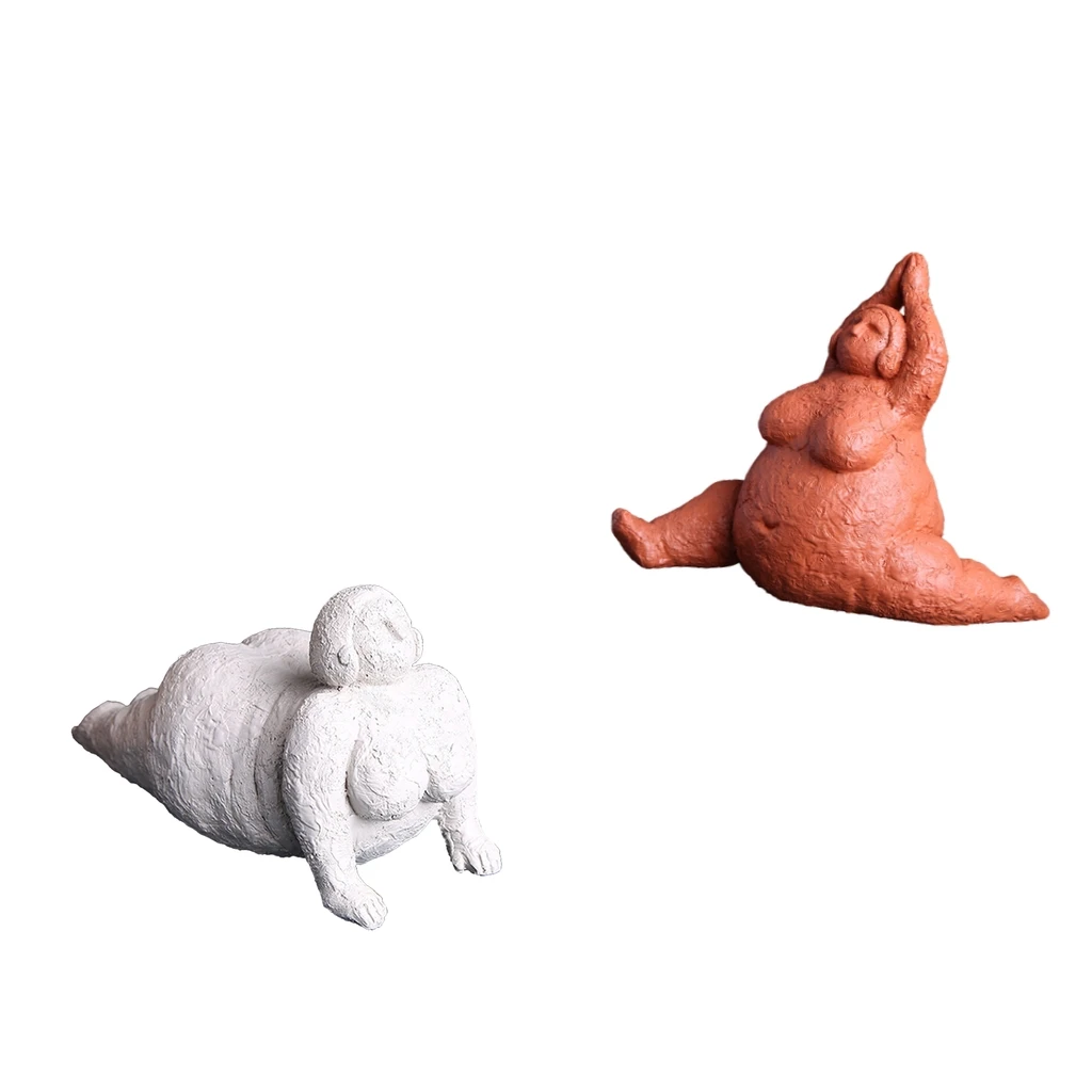 2 Pieces Modern Yoga Decor Polyresin Fat Lady Figurine Statue Ornaments