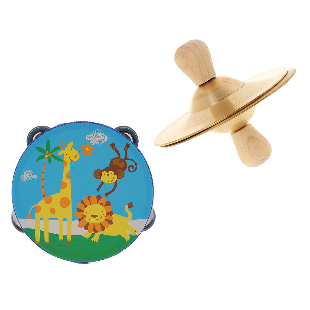 6inch Tambourine Wooden Drum Head with Cymbal Kids Music Learning Toy