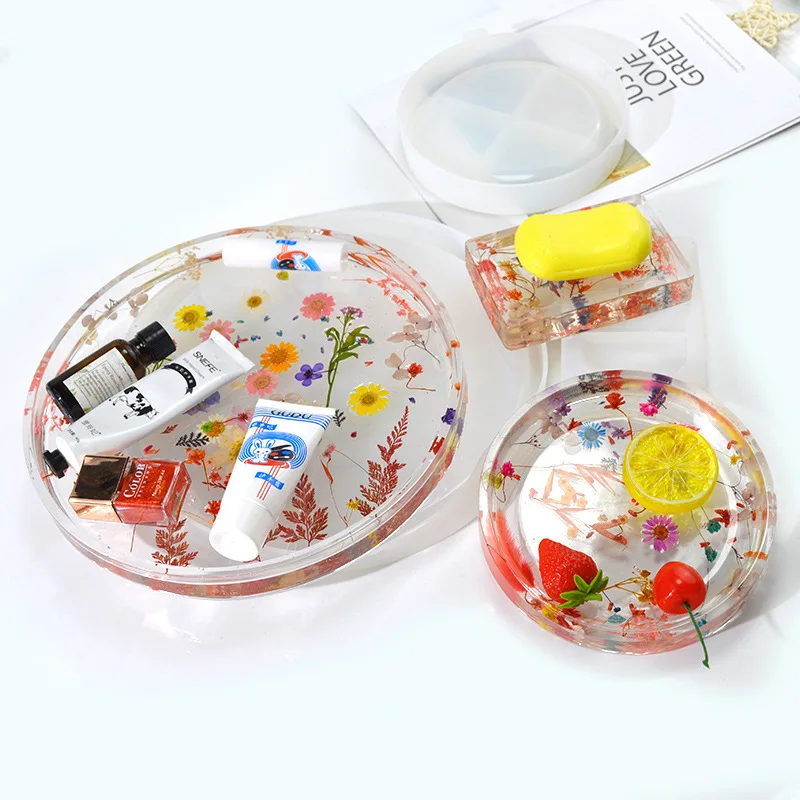 Rolling Tray Epoxy Resin Mold Jewelry Storage Holder Silicone Mould DIY  Crafts Serving Plate Home Decorations Casting Tools