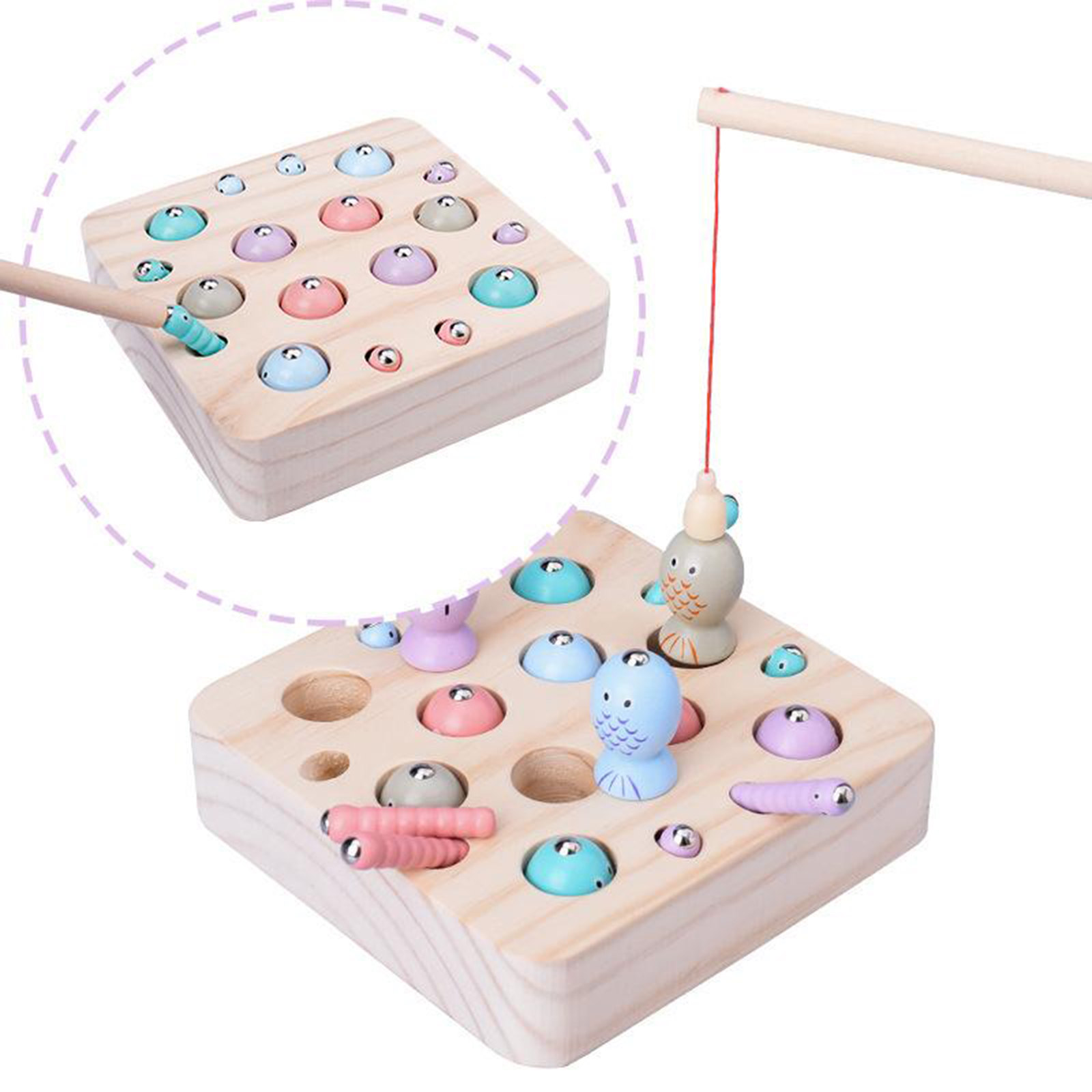 Baby Wooden Montessori Toys Magnetic Games Fishing Toys Catch Worm Educational Toys For Children Gifts Boys Girls