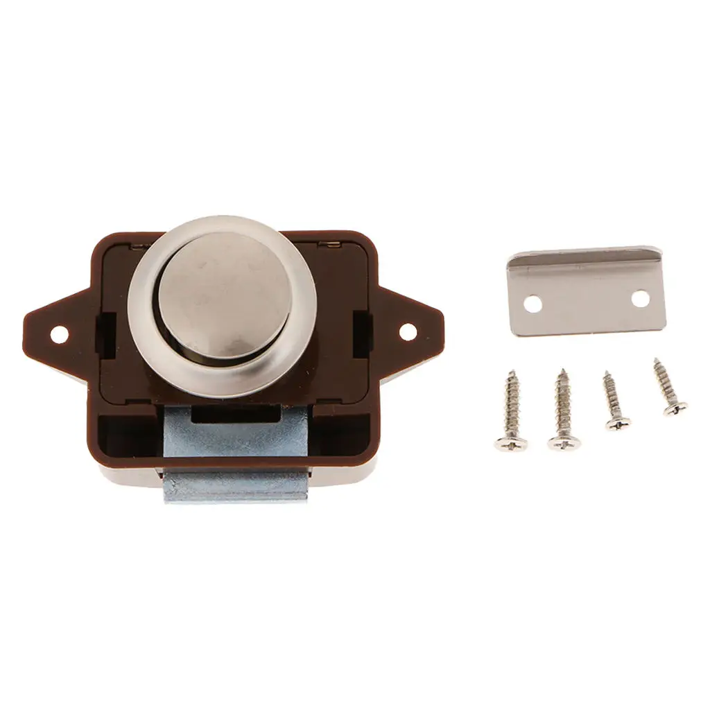 Keyless Push Button Cabinet Latch for RV Camper Zinc Alloy Cupboard Caravan Lock - Brown