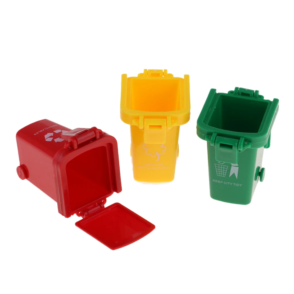 Set of 3 Trash Can Trash Can Model Made of Plastic Children Toy Gift