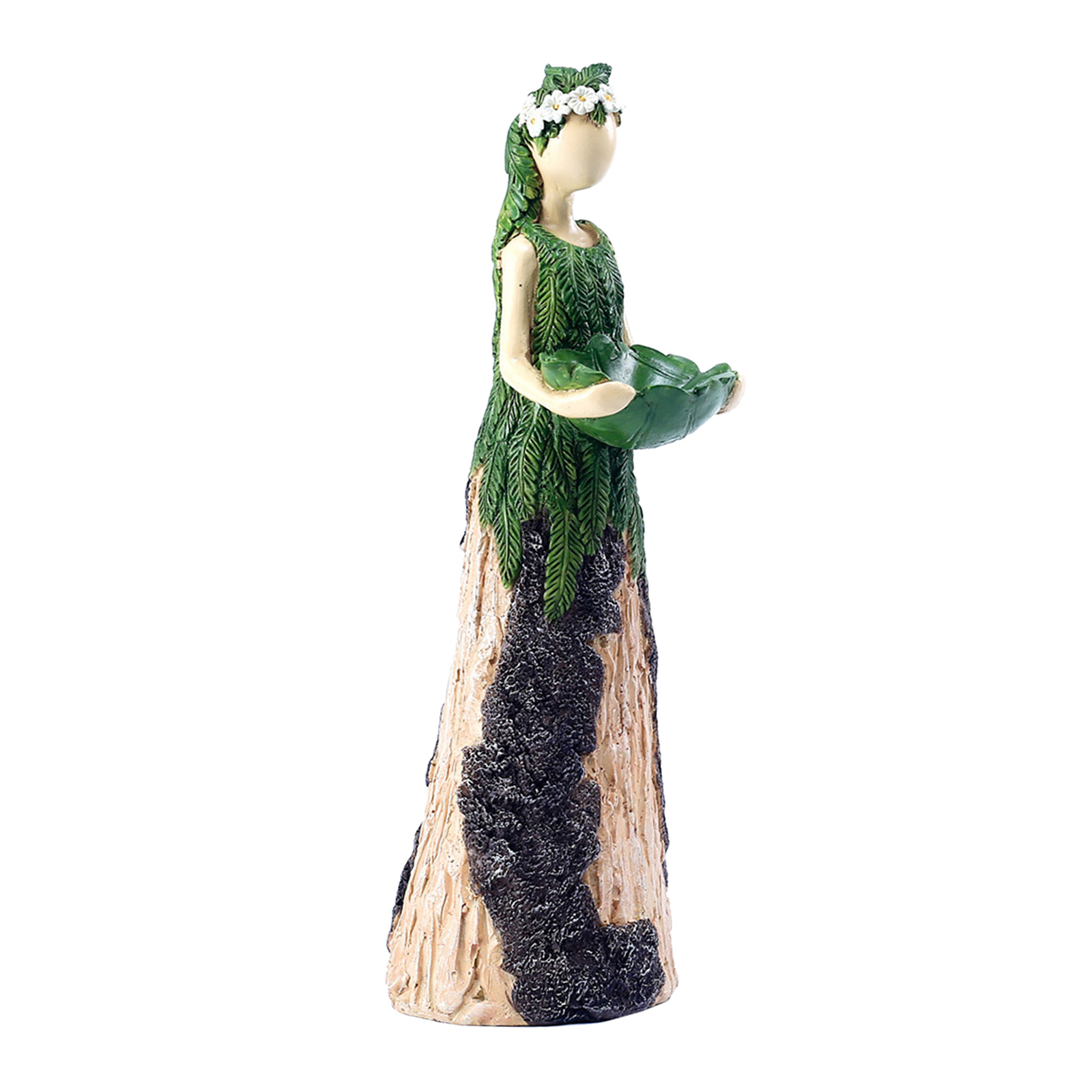 Outdoor Garden Fern Angel Goddess Fairy Statuary with Bird Feeder Resin Ornament 11 inches Tall