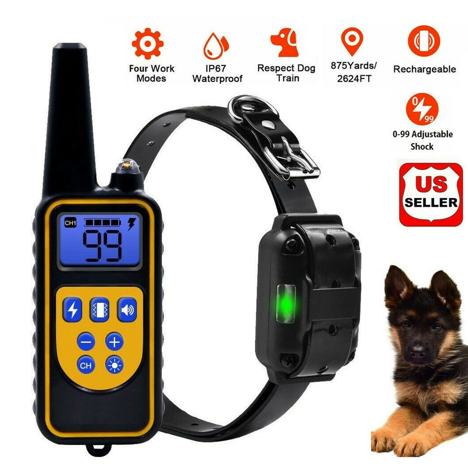 Dog  Training Collar Hunting Trainer Remote LCD 875 Yards