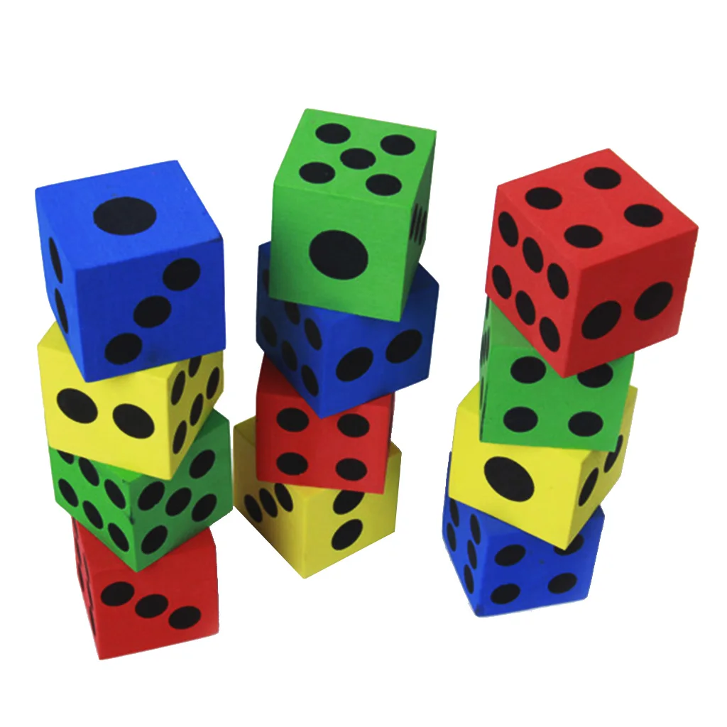 Foam Dice Classroom Pack (12 Count) - Make Your Own Game or Learning Activities - Multicolor