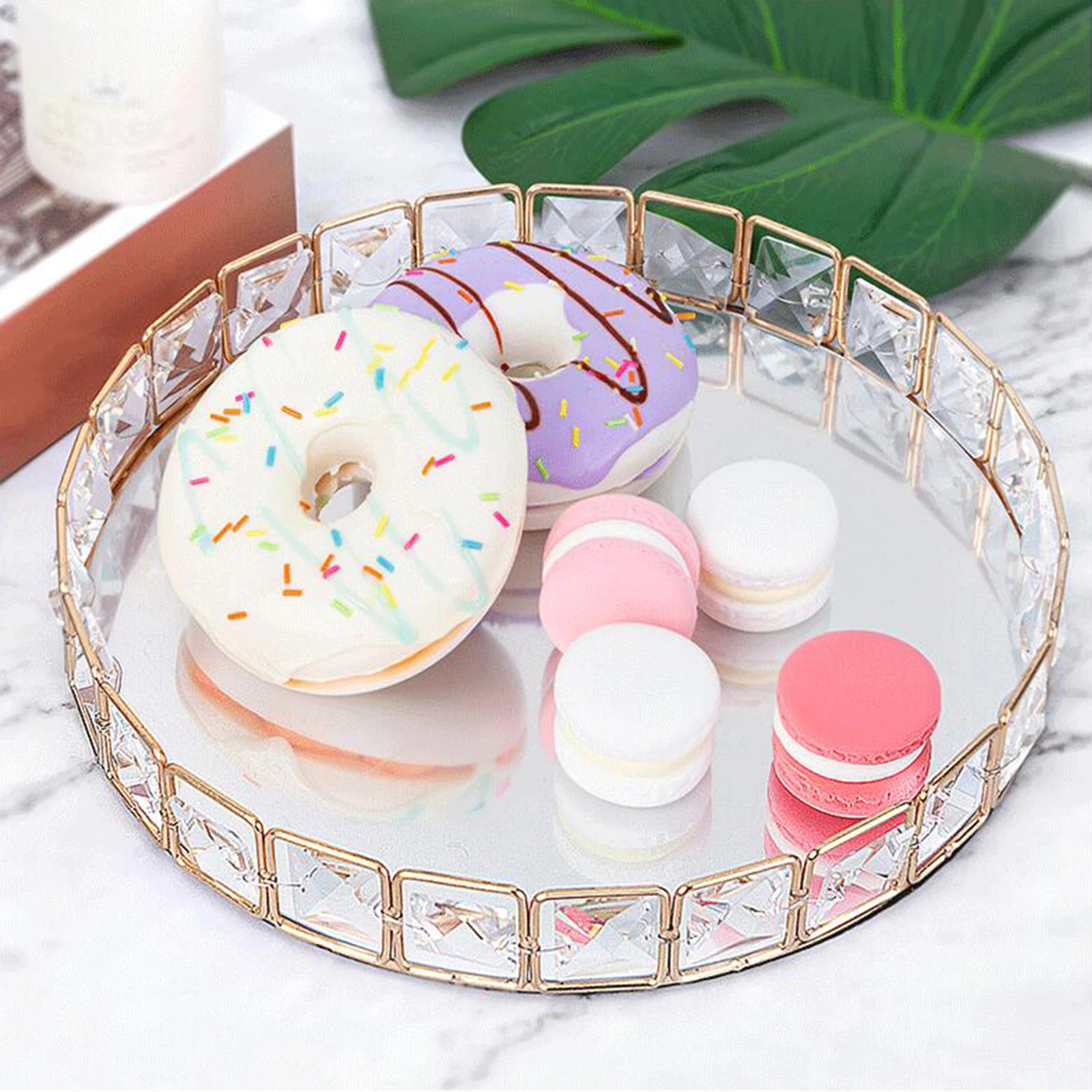 Mirrored Crystal Cosmetic Tray Perfume Bottle Makeup Table Vanity Organizer Storage Platter Serving Tray Tealight Holder