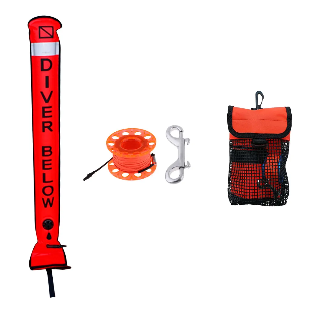 SMB Surface Marker Buoy Safety Sausage Tube, Dive Reel, Mesh Bag- Great Diving Equipment for Scuba Diving & Snorkeling Set