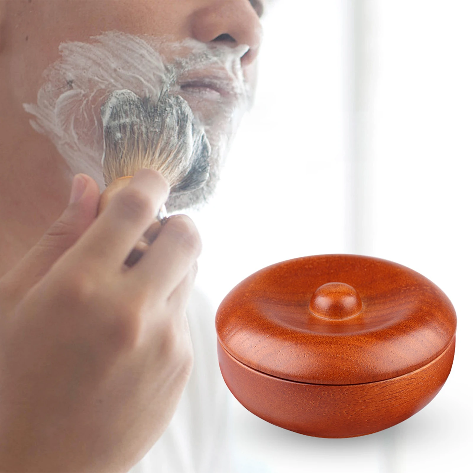 Wooden Shaving Soap Bowl with Cover Lathering Shave Soap Face Cleaning