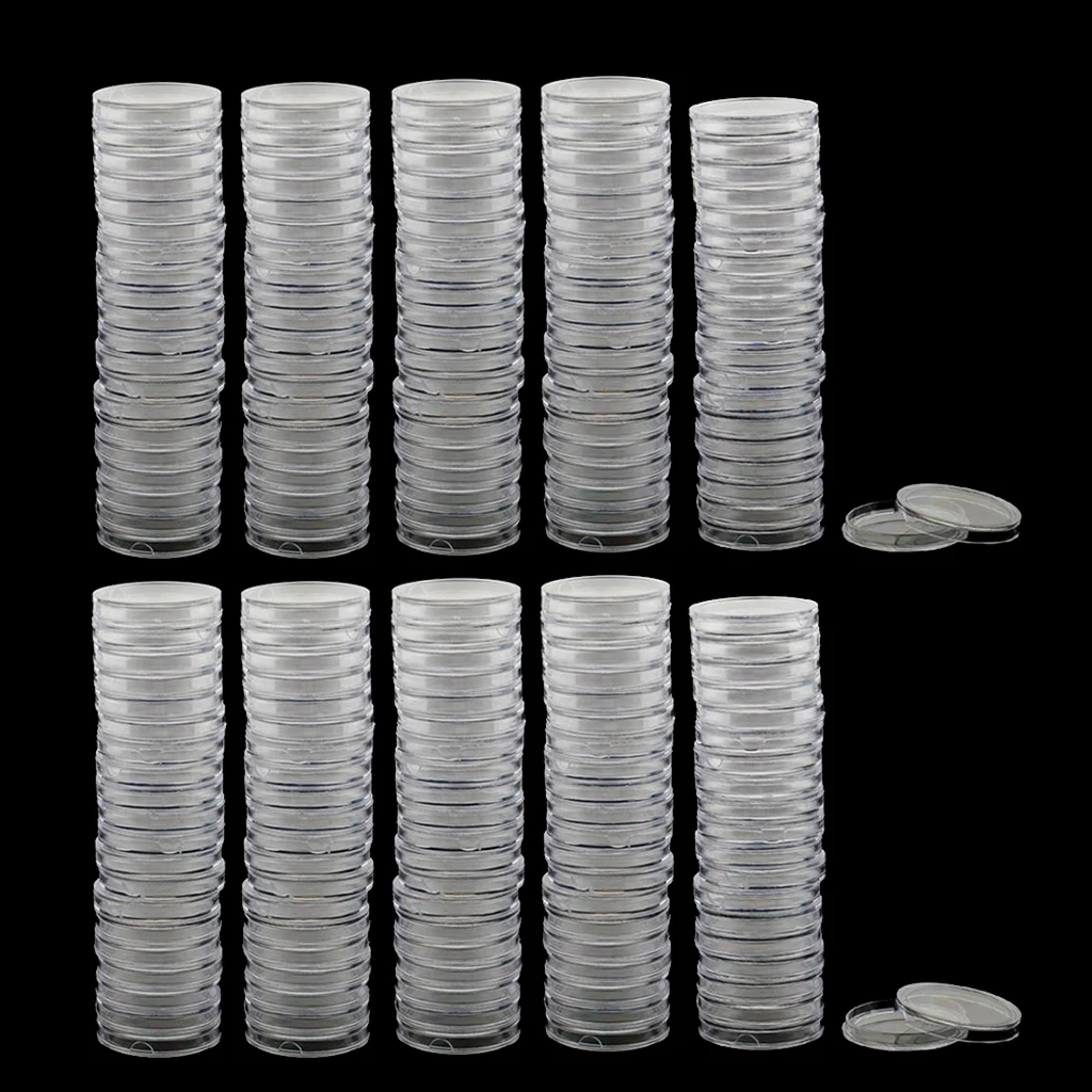 200 Pieces Clear Round Coin Capsules  Box Protector Collector 28mm