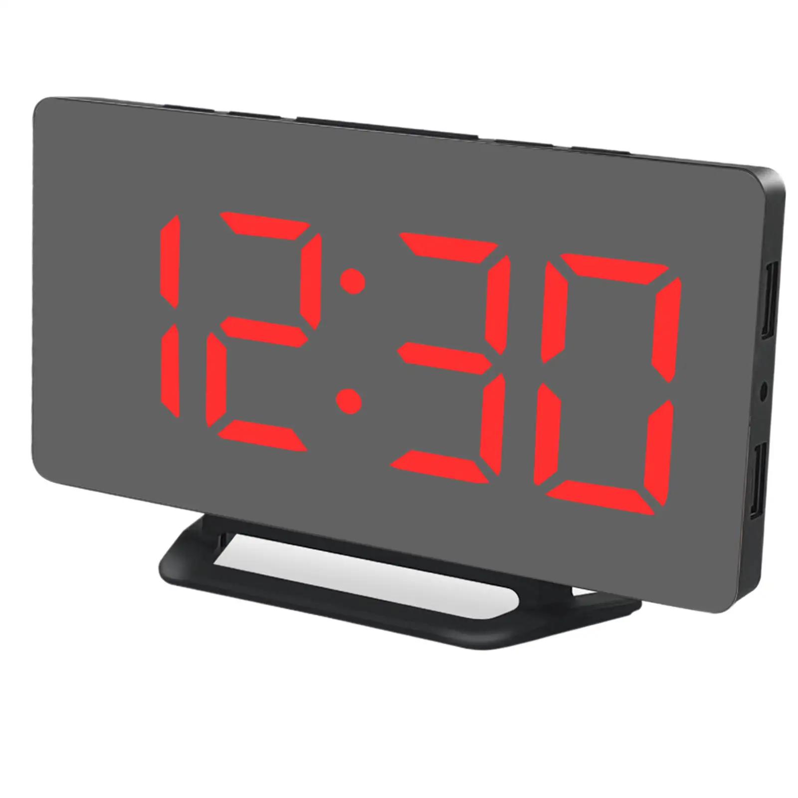 LED Digital Alarm Clock Mirror Phone Charging USB Snooze Temperature