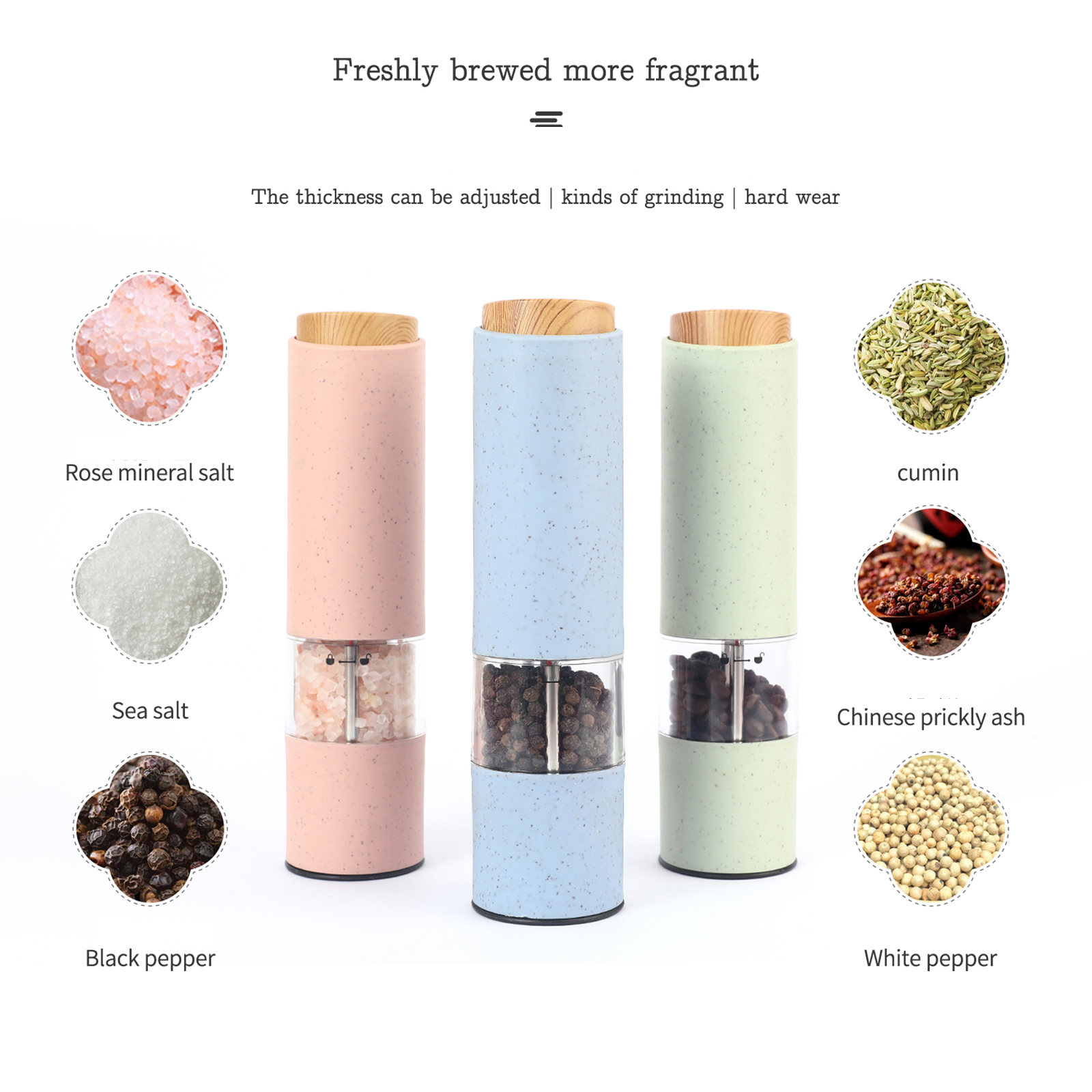 Automatic Electric Salt Pepper Mill Grinder Shaker Battery Operated Salt Miller Spice Peppercorn Crusher Coarseness Adjustable