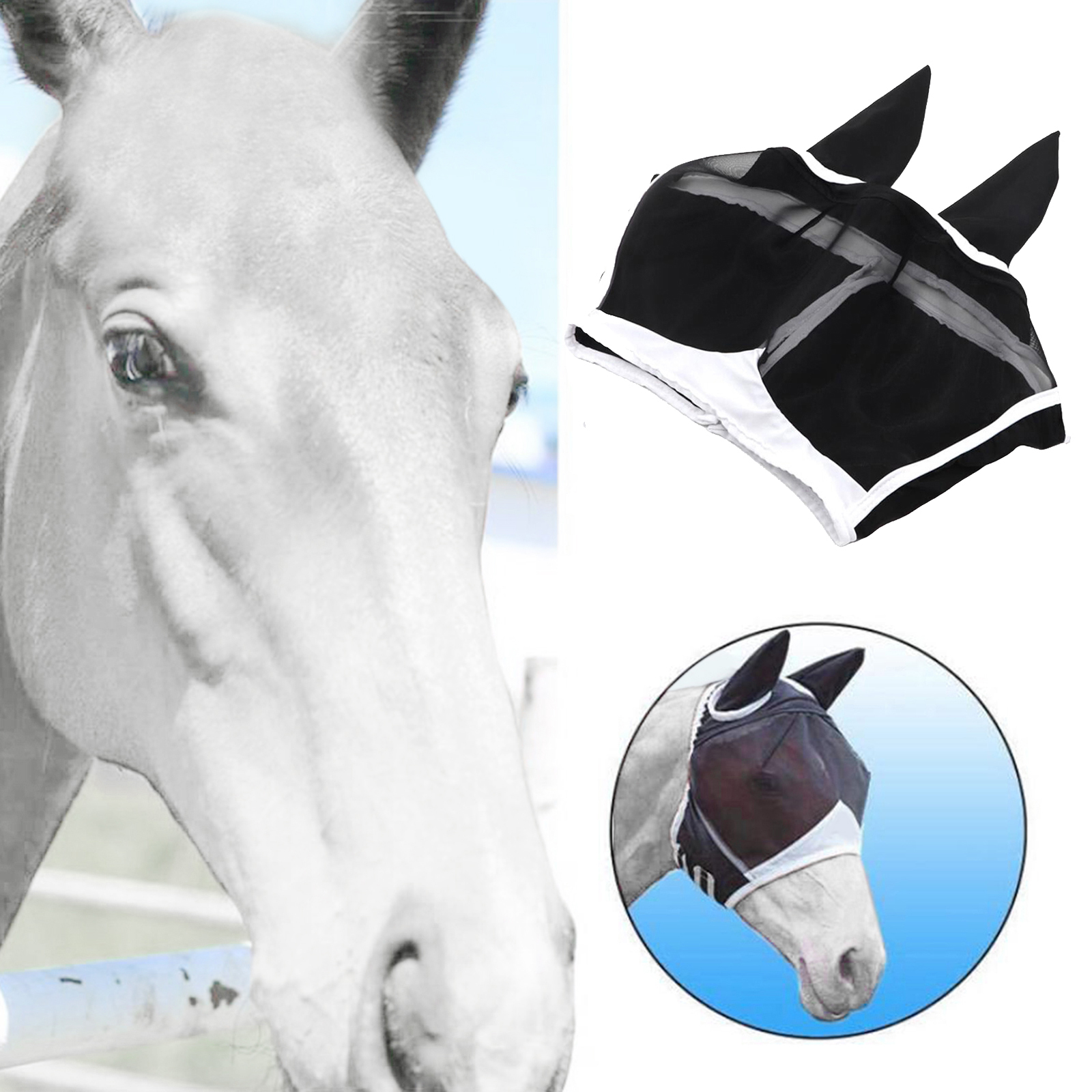 Equine Horse Fly Mask  Mesh Veil to Prevent  Insect UV Mosquitoes