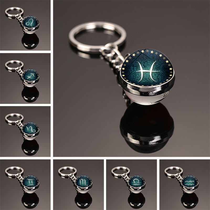 Kreative neue 12 Sternbild Schlüssel ring doppelseitige Glaskugel Schlüssel bund Zubehör Anhänger Schlüssel bund Charms Mode exquisite Geschenk – Detail 20