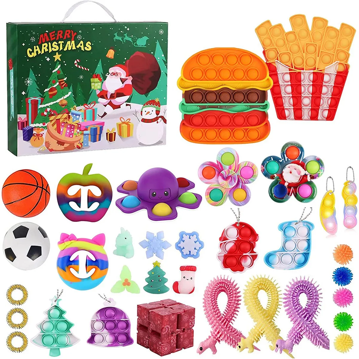 Circle,Seals 2021 Christmas 24 Days Advent Calendar,Holiday Countdown Calendar with 35 pcs Sensory Fidget Pack Like Squishies,Rings Spring Coils Silicone Doll in 24 Windows Surprise Toys for Kids Party Favors,Christmas Miniatures 