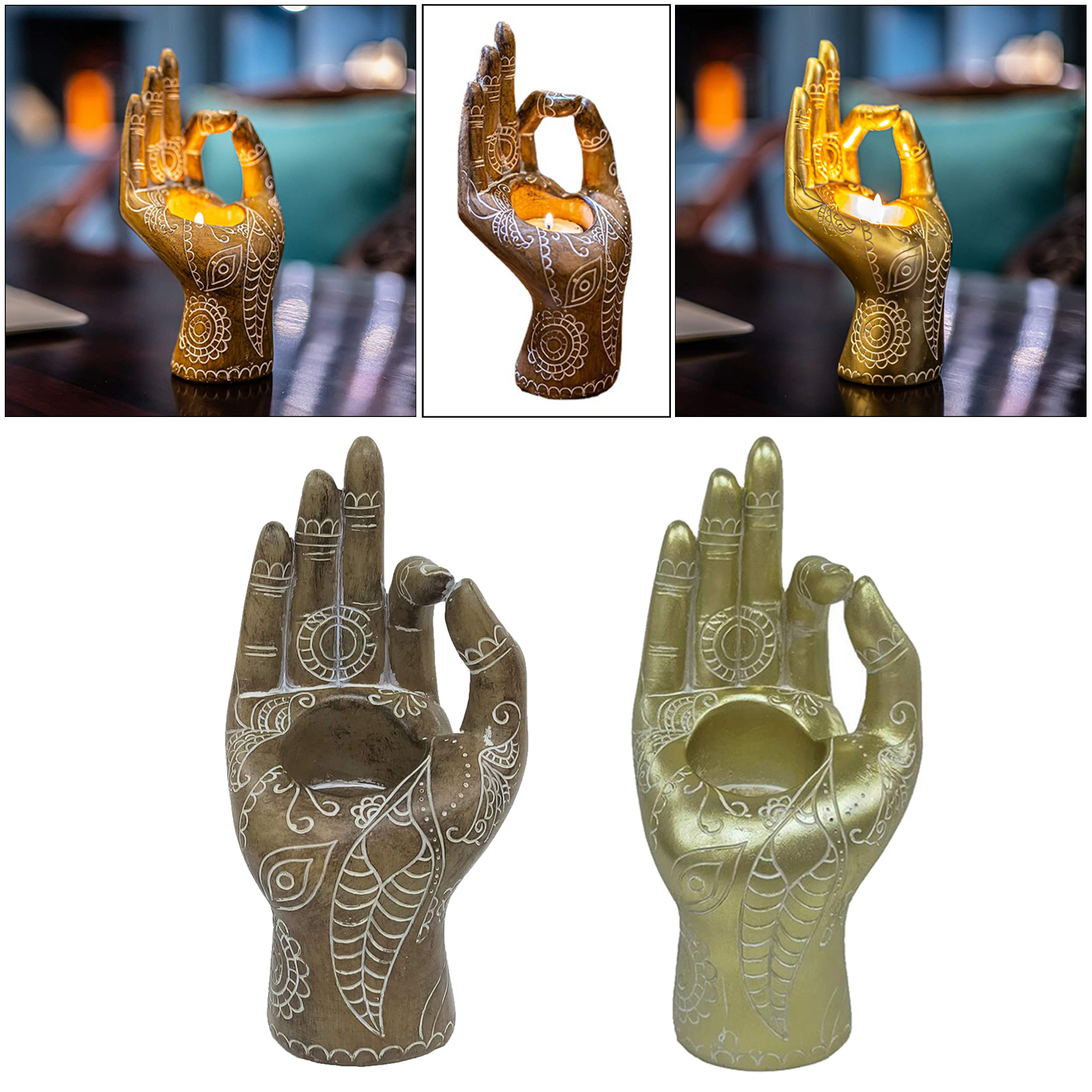 Buddha Candle Holder Mudra Hand Tabletop Tealight Holder Collectible Figurines Meditation Craft Candlestick Home Decor