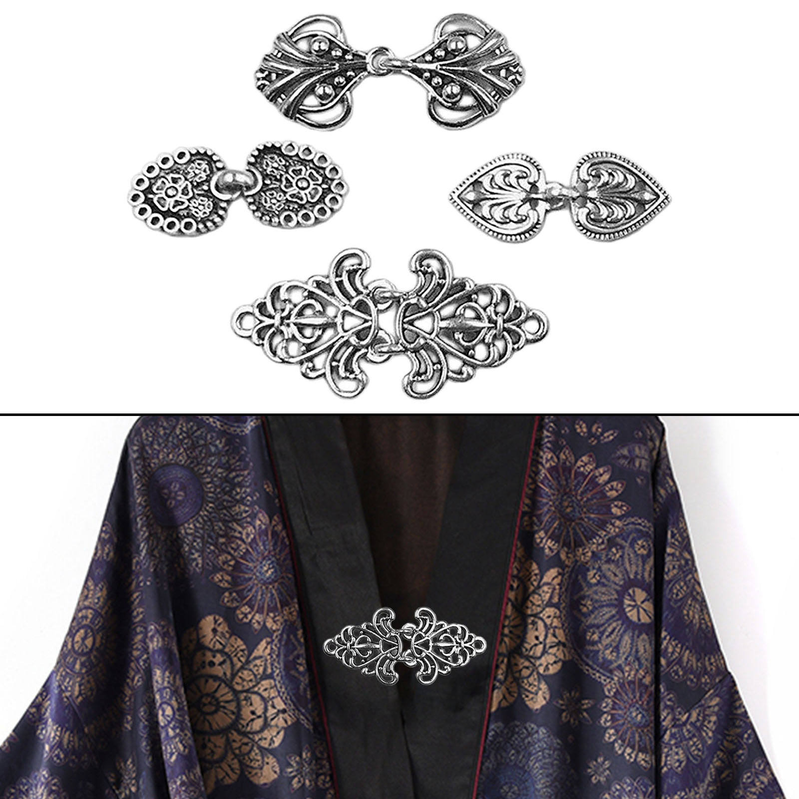 4 Pairs Women Clasp Fasteners Cardigan Clip Decorative Swirl Flower Cape or Cloak Clasp Fasteners Sew on Hooks and Eyes